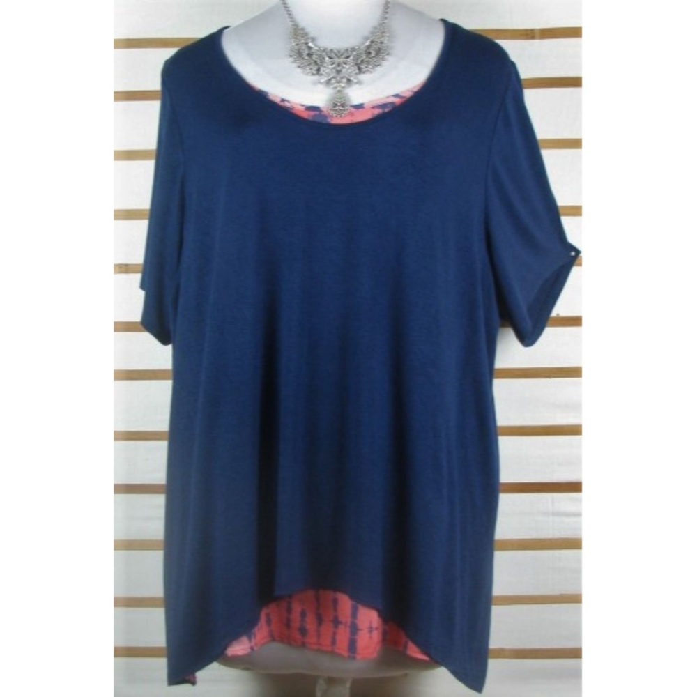 Ladies slinky navy layered top roomy stretch blend